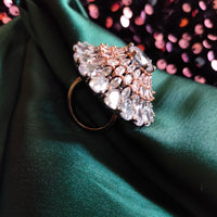 R042_Lovely designer American Diamond studded statement ring with delicate stone work.