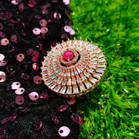 R047_Grand circular design  statement ring  studded with American Diamond stones with a touch of red stone.