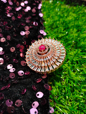 R047_Grand circular design  statement ring  studded with American Diamond stones with a touch of red stone.