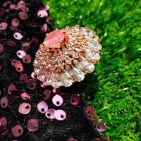 R041_Lovely designer American Diamond studded statement ring with delicate stone work with a touch of pink stones.