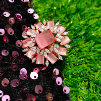 R045_Gorgeous Square design  statement ring  studded with American Diamond stones with a touch of pink stones.