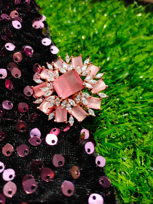 R045_Gorgeous Square design  statement ring  studded with American Diamond stones with a touch of pink stones.