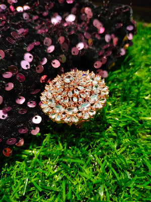R044_Gorgeous flower design  statement ring  studded with American Diamond stones.