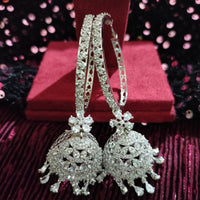 E0864_Ravishing Hoop style American diamond embellished Jumkas with delicate stone work.