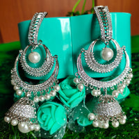 E0867_Ravishing designer American diamond embellished grand danglers with a drop of jumka.