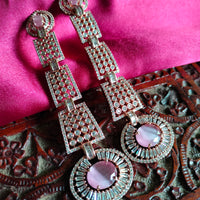 E0868_Designer American diamond embellished grand danglers with a touch of pink stones.