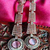E0868_Designer American diamond embellished grand danglers with a touch of pink stones.