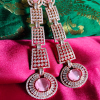 E0868_Designer American diamond embellished grand danglers with a touch of pink stones.