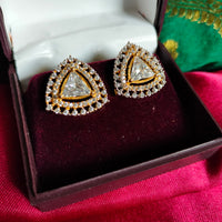 E0870_Lovely American diamond triangle shaped studs with a touch of  delicate stone work.