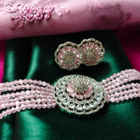 N0527_Classic designer crystal Grand circular shaped pendant choker necklace set studded  with  American diamond stones.