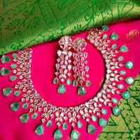 N0534_Lovely designer rose gold choker necklace embellished with american diamond stones with delicate work.