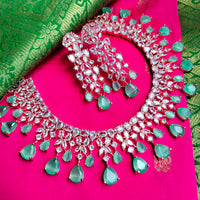 N0534_Lovely designer rose gold choker necklace embellished with american diamond stones with delicate work.