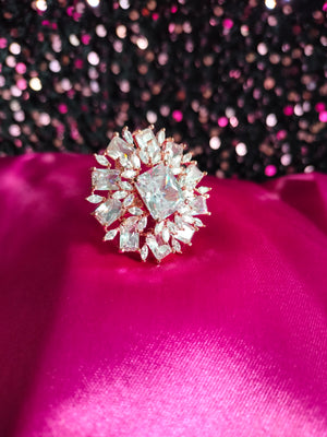 R046_Gorgeous Square design  statement ring  studded with American Diamond stones.