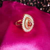 R048_Lovely tear drop design American Diamond studded statement ring with delicate stone work.