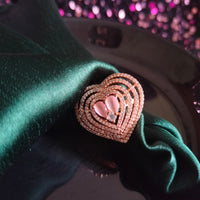 R055_Lovely heart design American Diamond studded statement ring with a touch of pink stone.