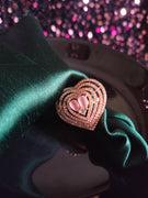 R055_Lovely heart design American Diamond studded statement ring with a touch of pink stone.