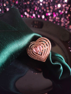 R055_Lovely heart design American Diamond studded statement ring with a touch of pink stone.