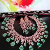 N0534_Lovely designer rose gold choker necklace embellished with american diamond stones with delicate work.
