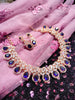 N0550_Lovely rose gold choker necklace embellished with american diamond stones with a touch of blue stones.