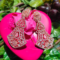 E0871_Lovely rose gold danglers with delicate stone work with a touch of pink stones.