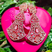 E0871_Lovely rose gold danglers with delicate stone work with a touch of pink stones.