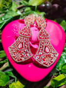 E0871_Lovely rose gold danglers with delicate stone work with a touch of pink stones.
