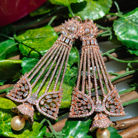 E0870_Elegant grand designer rose gold danglers with delicate stone work with a touch of pearl drop.