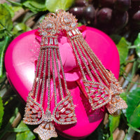 E0870_Elegant grand designer rose gold danglers with delicate stone work with a touch of pearl drop.
