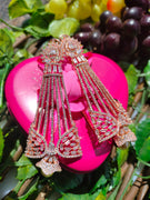 E0870_Elegant grand designer rose gold danglers with delicate stone work with a touch of pearl drop.