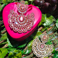 E0866_Ravishing designer American diamond embellished grand danglers with delicate stone work.