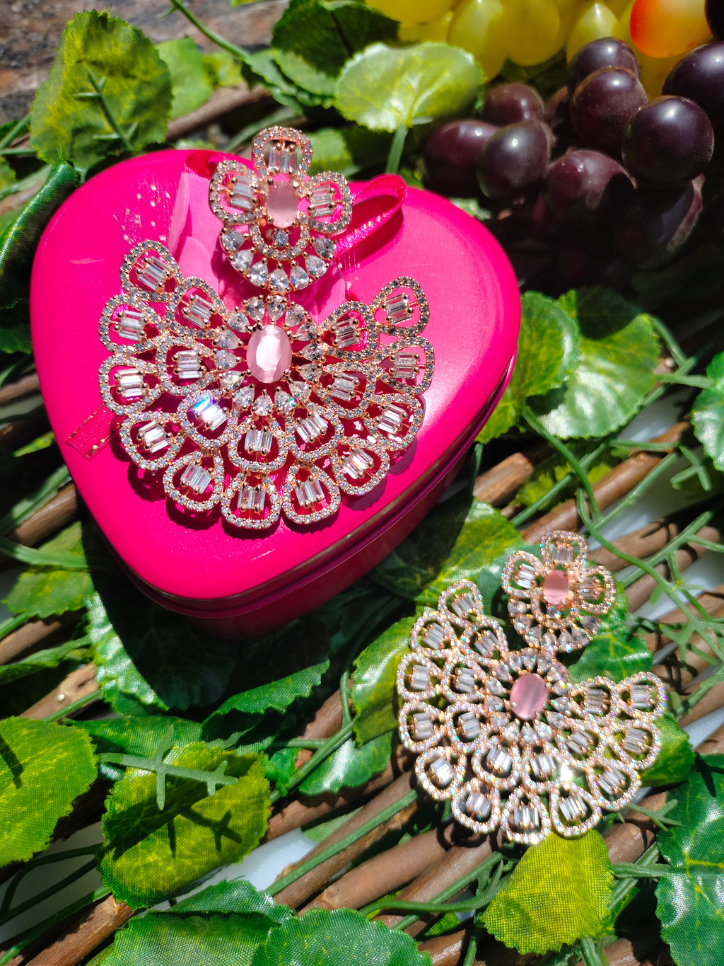 E0866_Ravishing designer American diamond embellished grand danglers with delicate stone work.