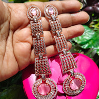 E0868_Designer American diamond embellished grand danglers with a touch of pink stones.