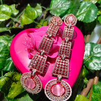 E0868_Designer American diamond embellished grand danglers with a touch of pink stones.