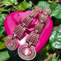 E0868_Designer American diamond embellished grand danglers with a touch of pink stones.