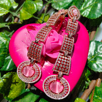 E0868_Designer American diamond embellished grand danglers with a touch of pink stones.