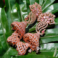 E0869_Ravishing grand layered peacock design rose gold jumkas with delicate stone work.