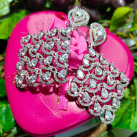 E0865_Elegant style American diamond embellished diamond shaped danglers with delicate stone work.