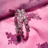 B0314_Elegant silver shade designer American Diamond bangles with a touch of pink stones.