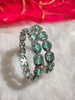 B0315_Elegant silver shade designer American Diamond bangles with a touch of sea green stones.