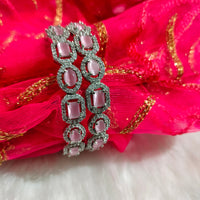 B0314_Elegant silver shade designer American Diamond bangles with a touch of pink stones.