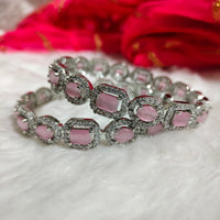 B0314_Elegant silver shade designer American Diamond bangles with a touch of pink stones.
