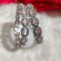B0314_Elegant silver shade designer American Diamond bangles with a touch of pink stones.