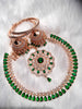 N0507_Elegant designer rose gold american diamond embellished necklace set with a touch of  green colour