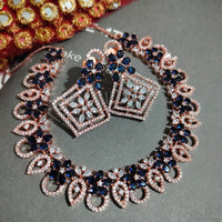 N0409_Gorgeous necklace embellished with american diamond stones with a touch of blue stones with delicate work.