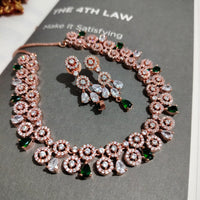 N0437_Elegant american diamond embellished necklace with a touch of green stone work.