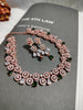 N0437_Elegant american diamond embellished necklace with a touch of green stone work.