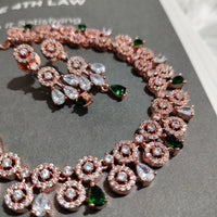N0437_Elegant american diamond embellished necklace with a touch of green stone work.