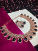 N0550_Lovely rose gold choker necklace embellished with american diamond stones with a touch of blue stones.