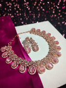 N0544_Lovely rose gold choker necklace embellished with american diamond stones with a touch of pink stones.