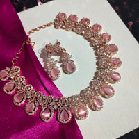 N0544_Lovely rose gold choker necklace embellished with american diamond stones with a touch of pink stones.